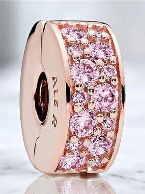 NEW Authentic Pandora Pave Clip Charm Rose Gold Pink Stone 796361NCB